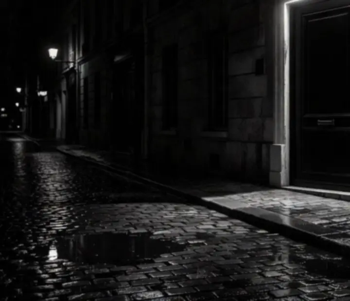 Entrée discrète de Cercle Provence, porte sombre sans enseigne dans une ruelle nocturne.